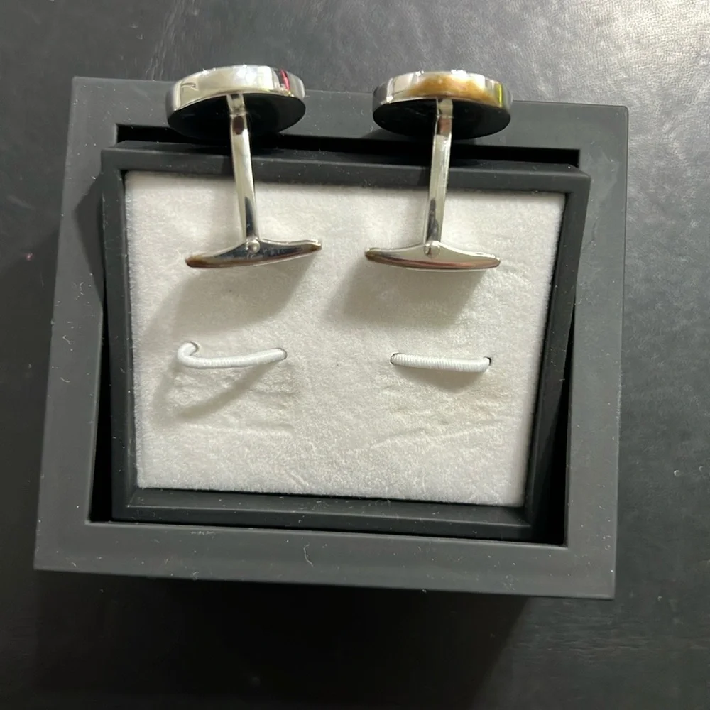 CUFF LINKS / New Orleans Knots -Vibrant Orange and Blue Metal